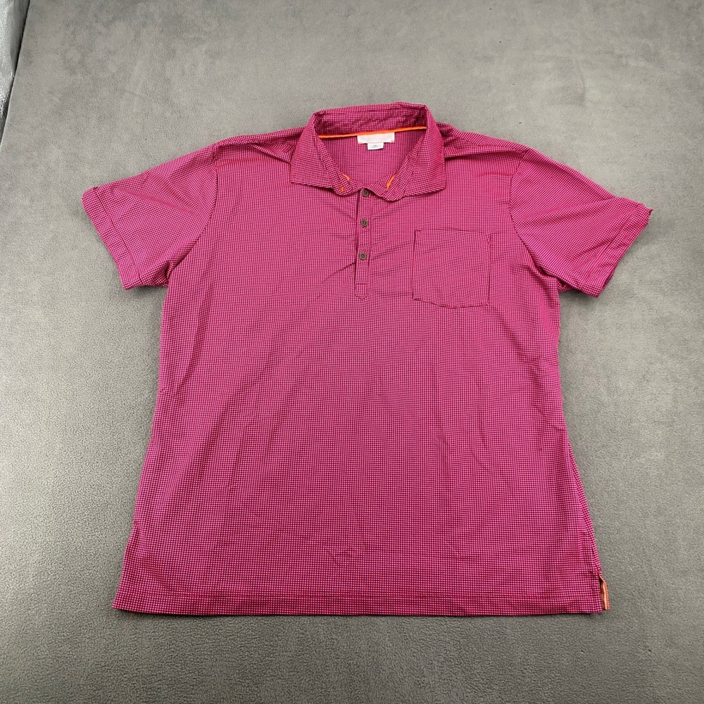 Swims SZ XXL‎ Pink Black Micro Check Stretch Performance Polo Shirt Short Sleeve